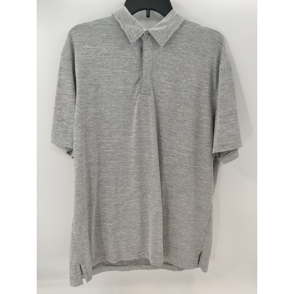 01. Algo Mens Striped Polo Gray & White Shirt Short Sleeve Casual Athleisure